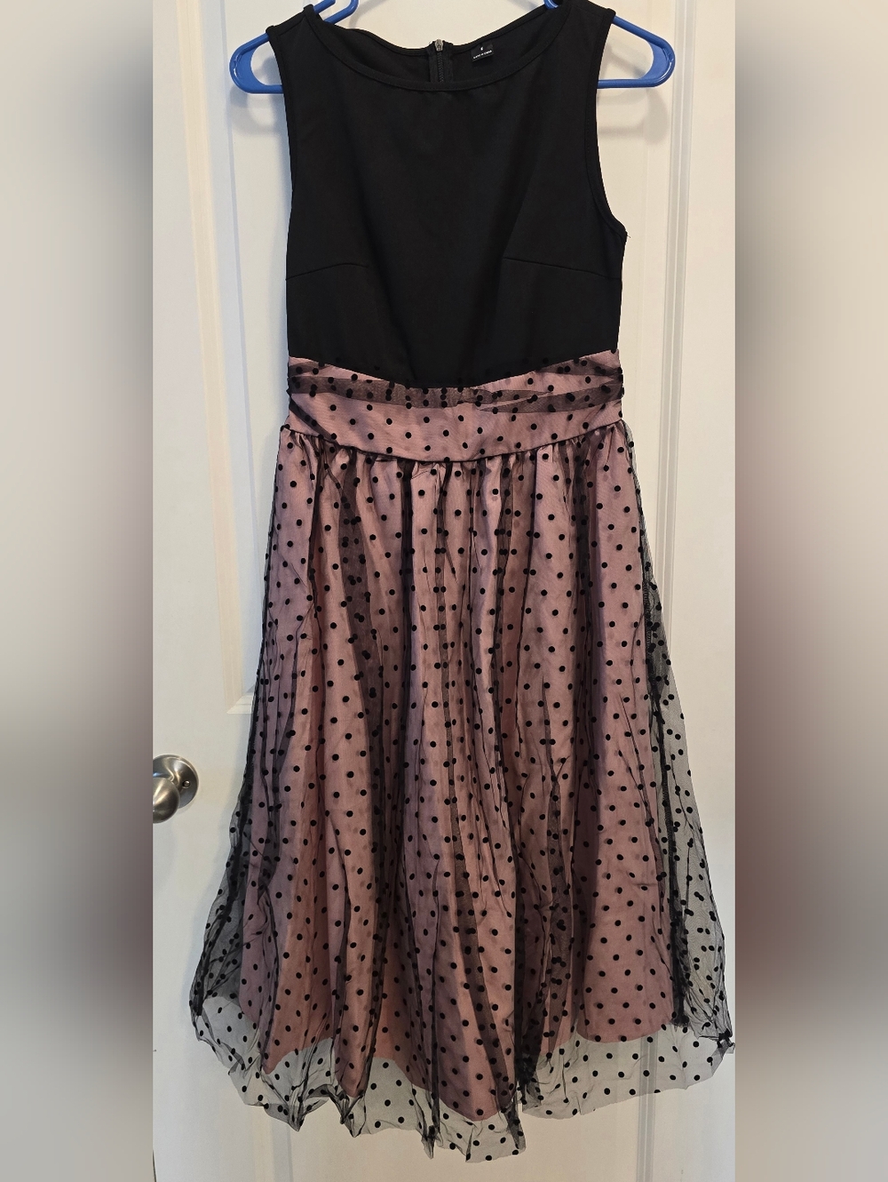 Black & Blush Pink Polka Dot Midi Skirt Size Small